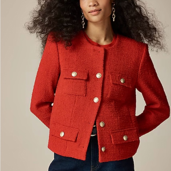 J. Crew NWT Isabelle lady jacket in Tweed Ruby Red Size 8 - Picture 1 of 6